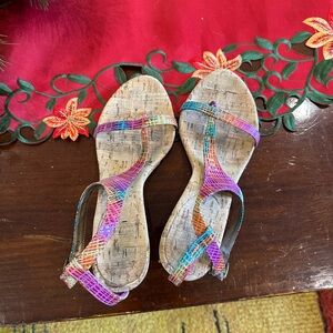 Multicolor Strappy Leather Sandals with Cork Soles